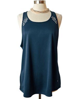 C9 Champion Womens XL Athletic Tank Top Navy Blue Mesh Back Laser Cut Sporty